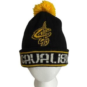 Cleveland Cavaliers Knit Hat Black Yellow Boys Youth Pom Pom Cuffed Adidas NBA